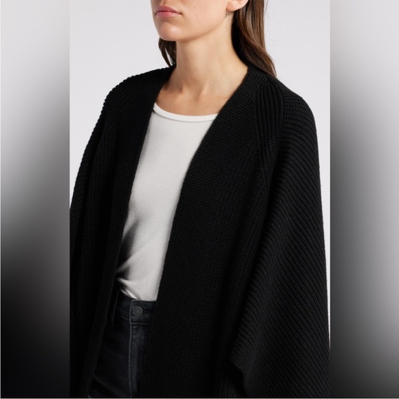 ALLSAINTS Traveling Rib Knit Ruana Wool Blend Sweater Cardigan ONE SIZE PLUM - Picture 9 of 9